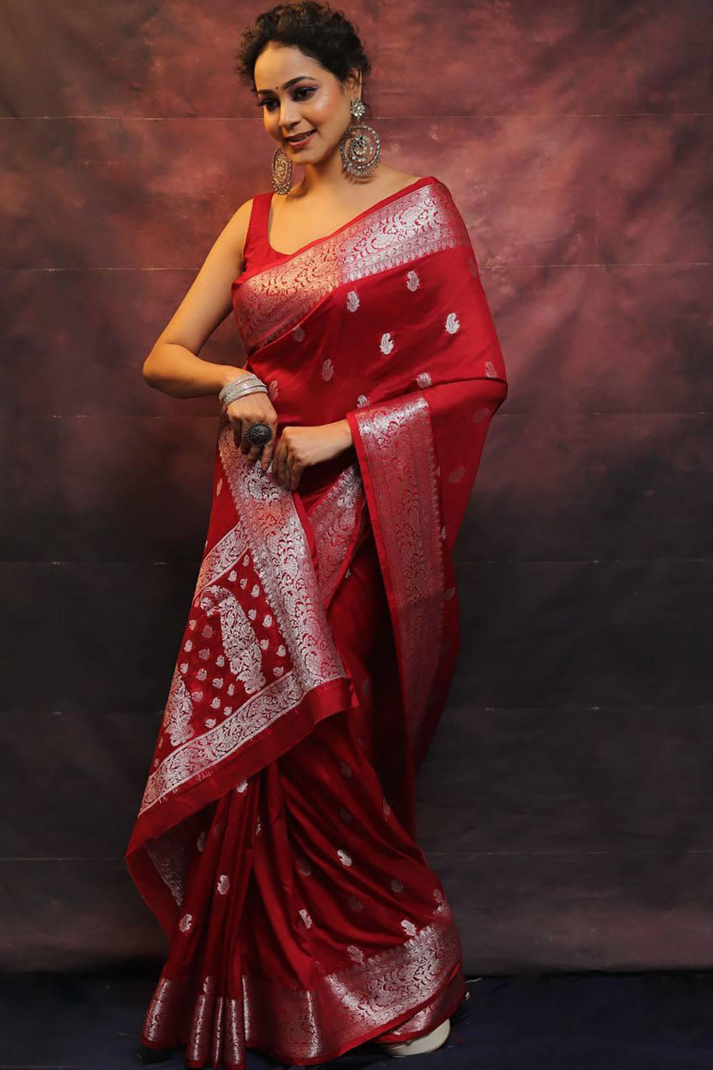 Red woven Soft Banarasi Saree