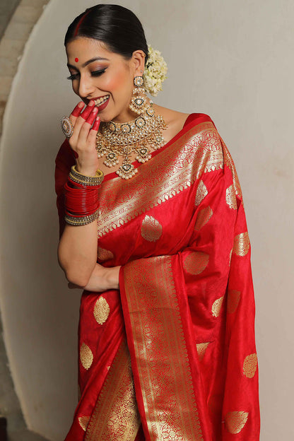 Red Soft Banarasi Saree