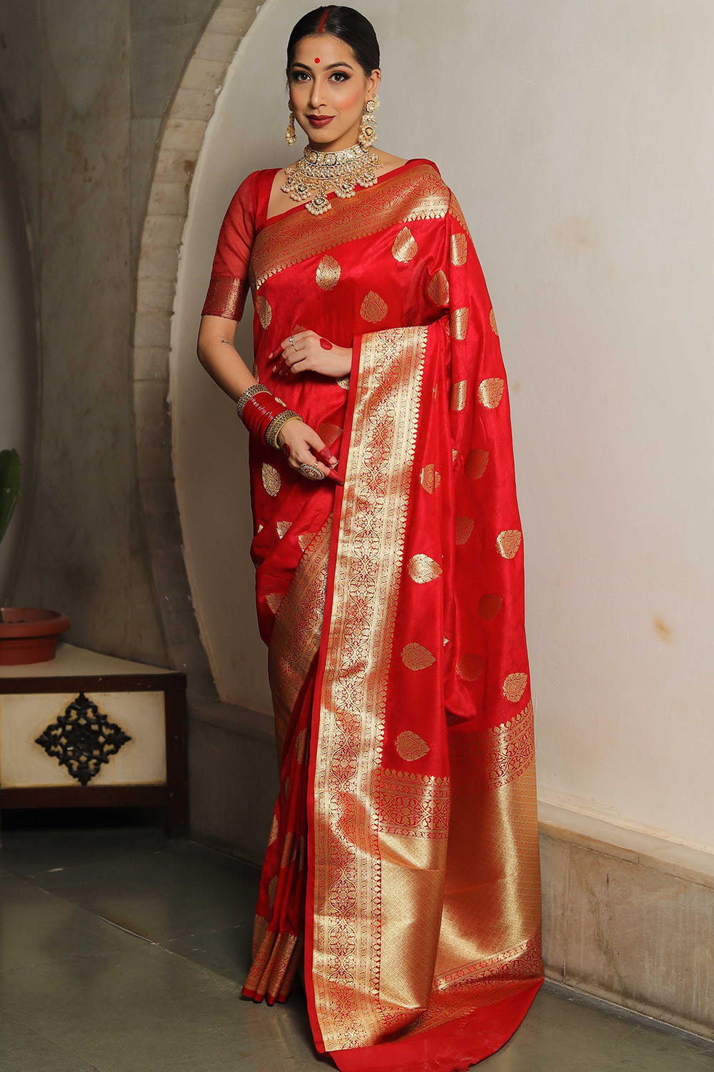 Red Soft Banarasi Saree