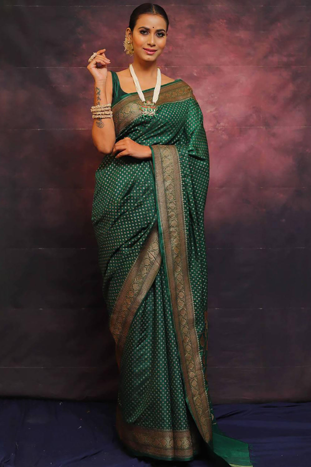 Green dot Soft Banarasi Saree