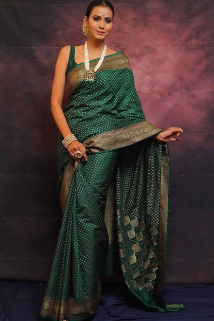 Green dot Soft Banarasi Saree