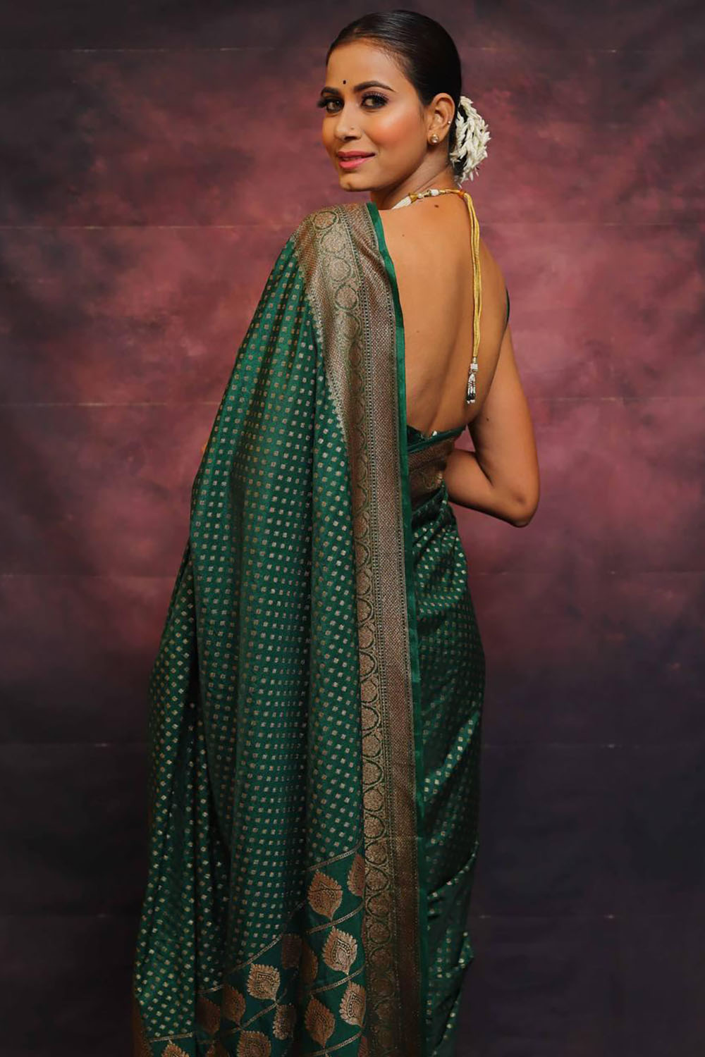 Green dot Soft Banarasi Saree