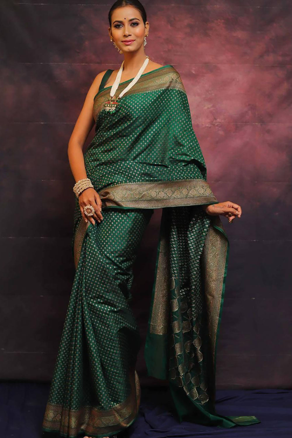 Green dot Soft Banarasi Saree