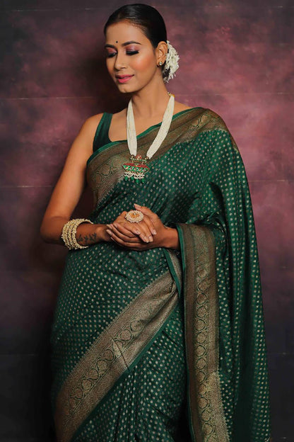 Green dot Soft Banarasi Saree