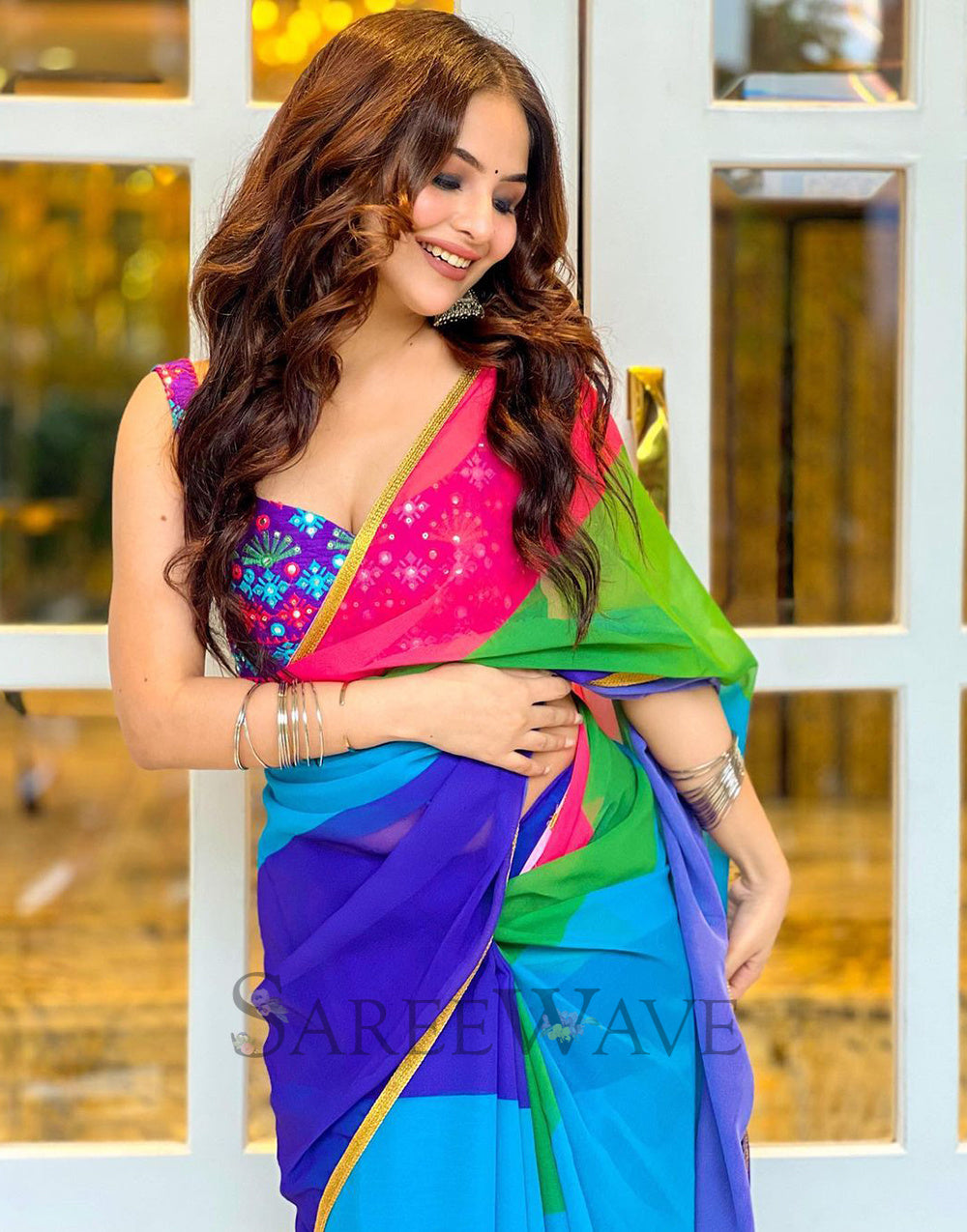 Alia Bhatt Soft Georgette Multi Color Saree