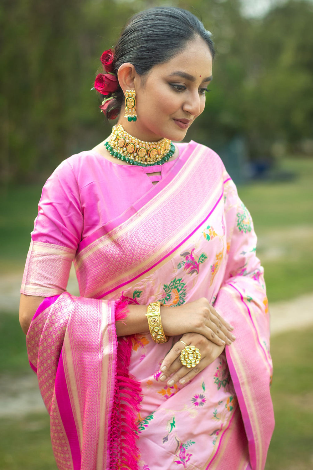 Radiant Pink Soft Banarasi Silk Saree for Weddings with Magnificent Bl –  Glamatyou Fashion