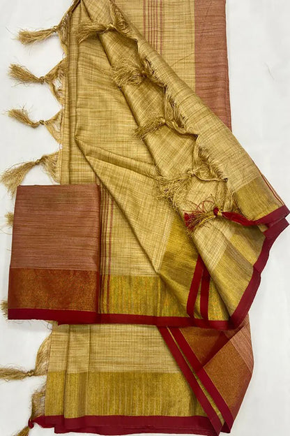 Chiku Color Linen Silk Saree With Weaving Work