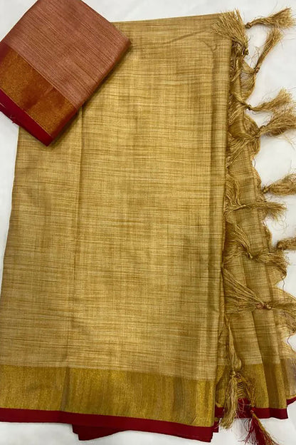 Chiku Color Linen Silk Saree With Weaving Work