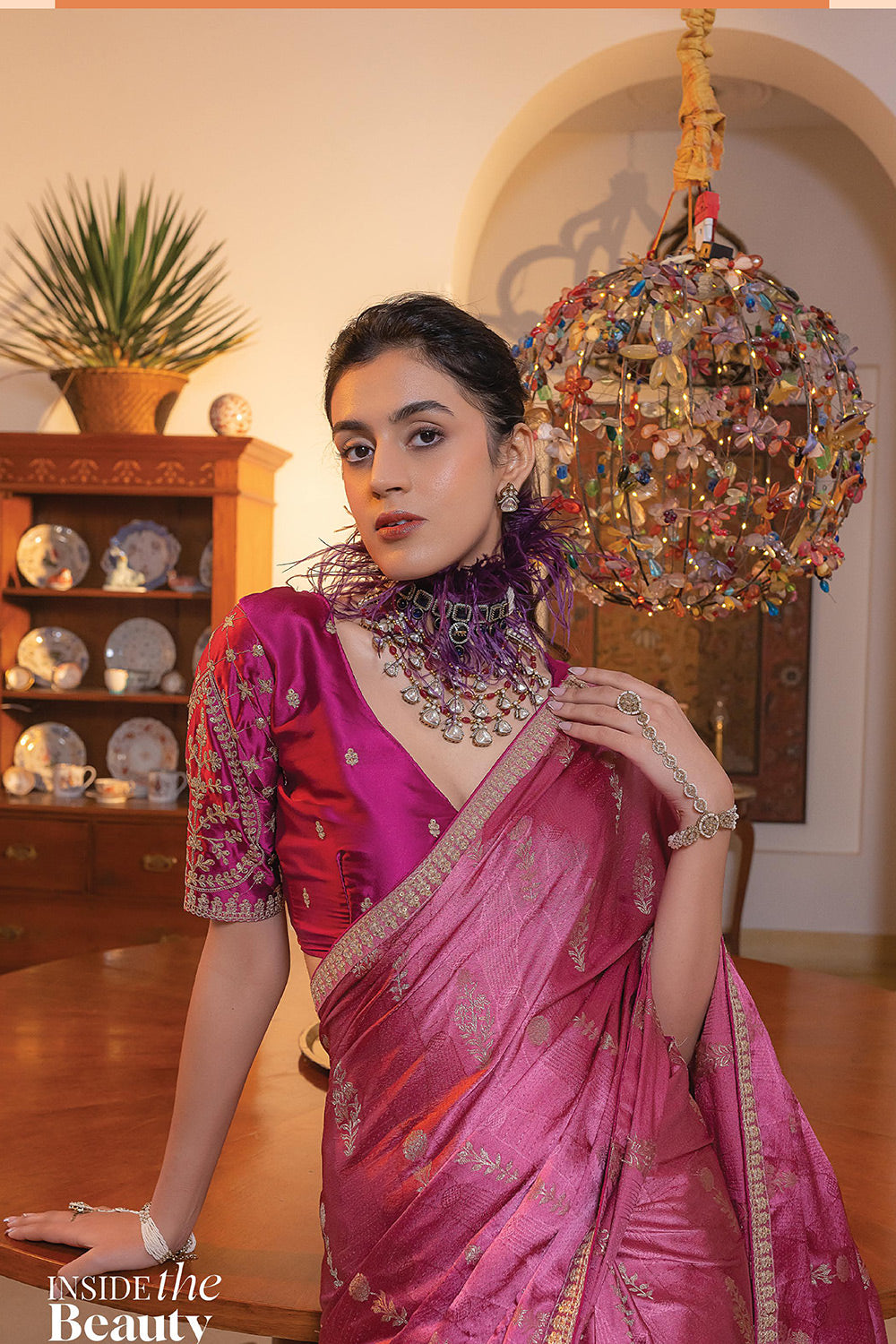 Latest Rani Pink Colour Viscose Satin Saree