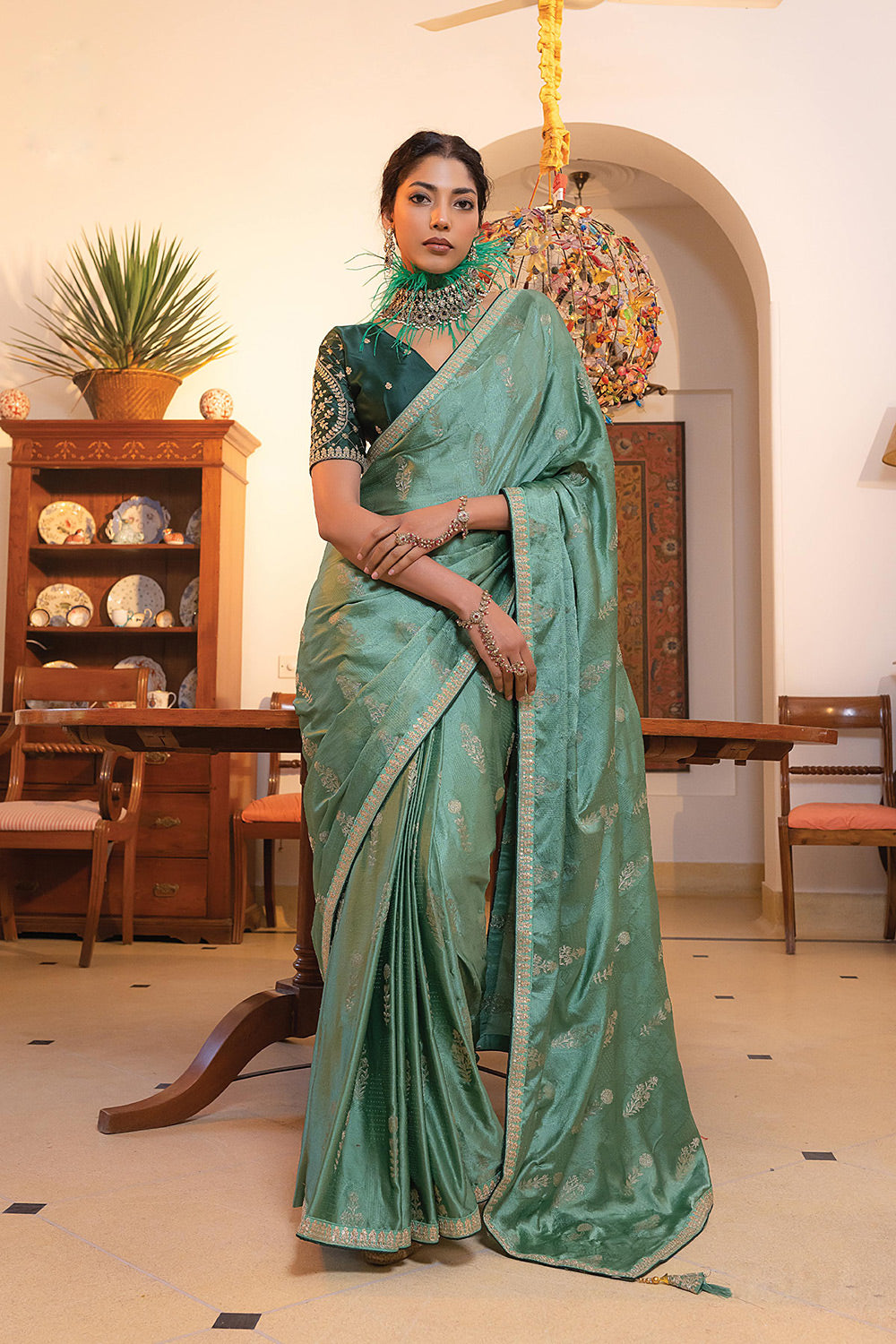 Blue Colour Viscose Satin Classic Saree