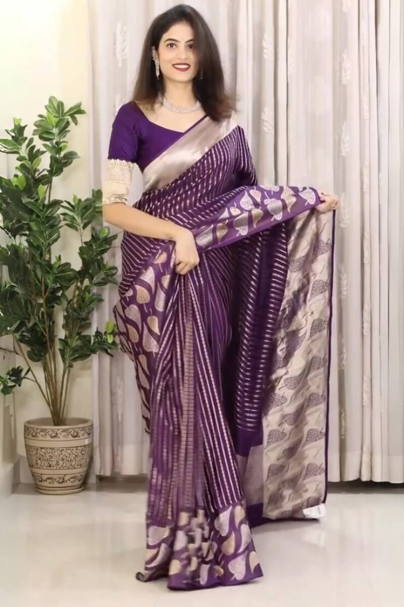 Sempiternal Purple Soft Silk Saree With Lassitude Blouse Piece