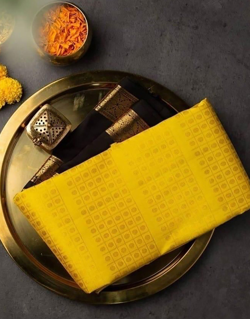 Yellow Banarasi Soft Silk Saree With Weaving Work