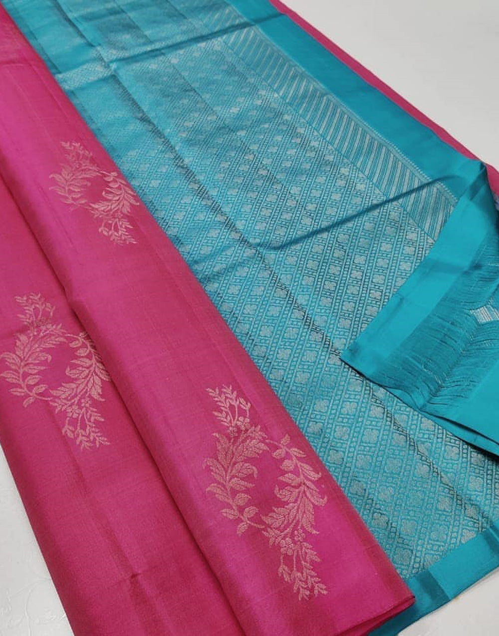 Rani Pink &amp; Sky Blue Soft Silk Saree With Zari Weaving Work