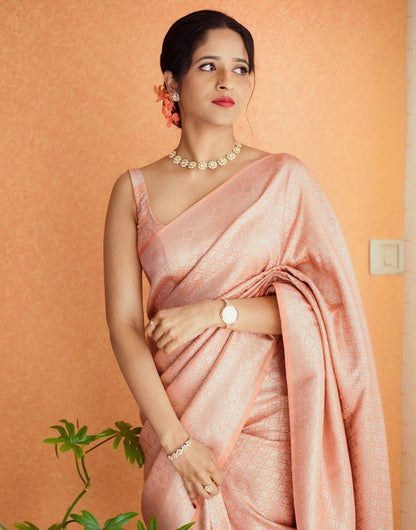 Peach Colour Soft Lichi Silk Saree With Blouse