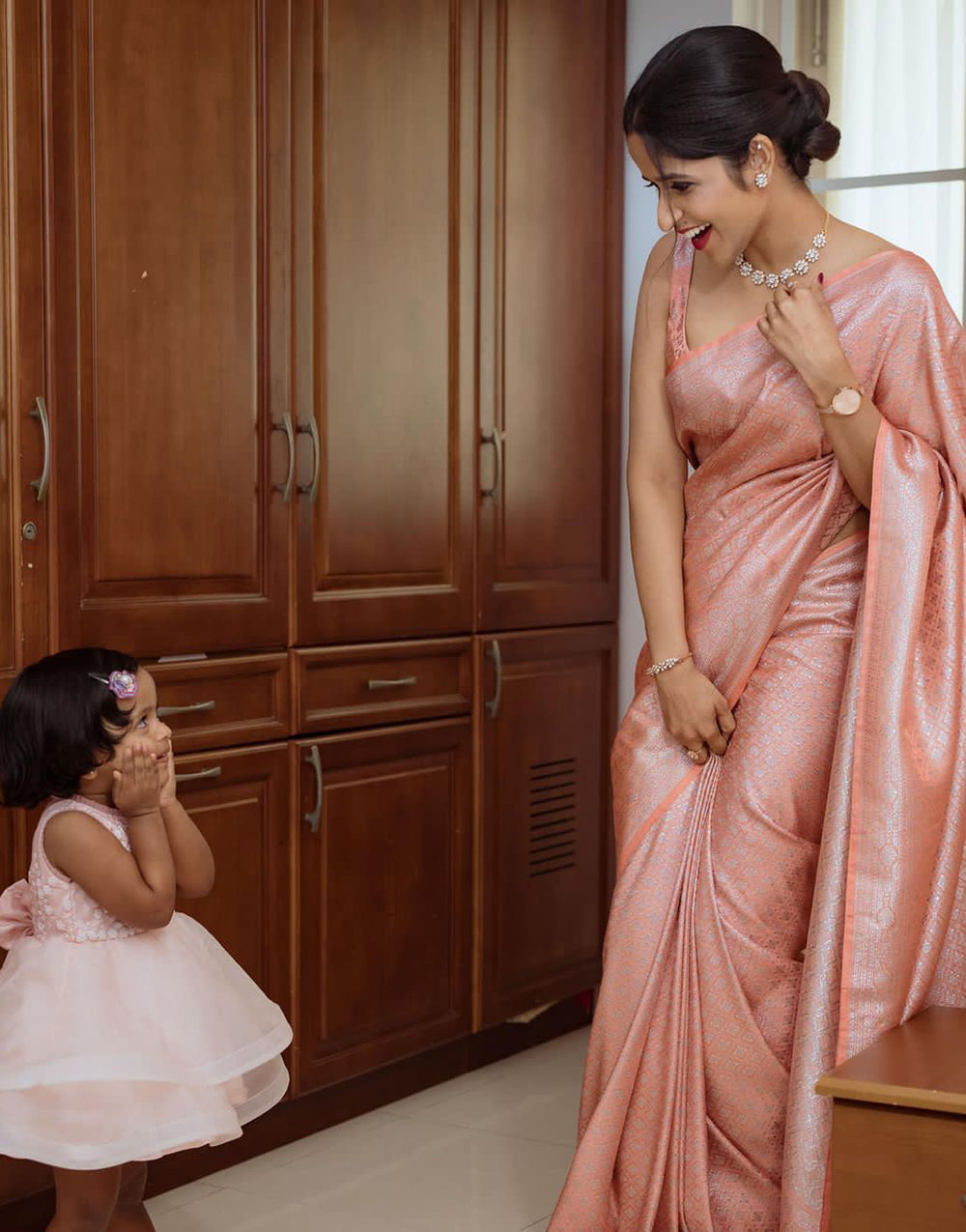 Peach Colour Soft Lichi Silk Saree With Blouse