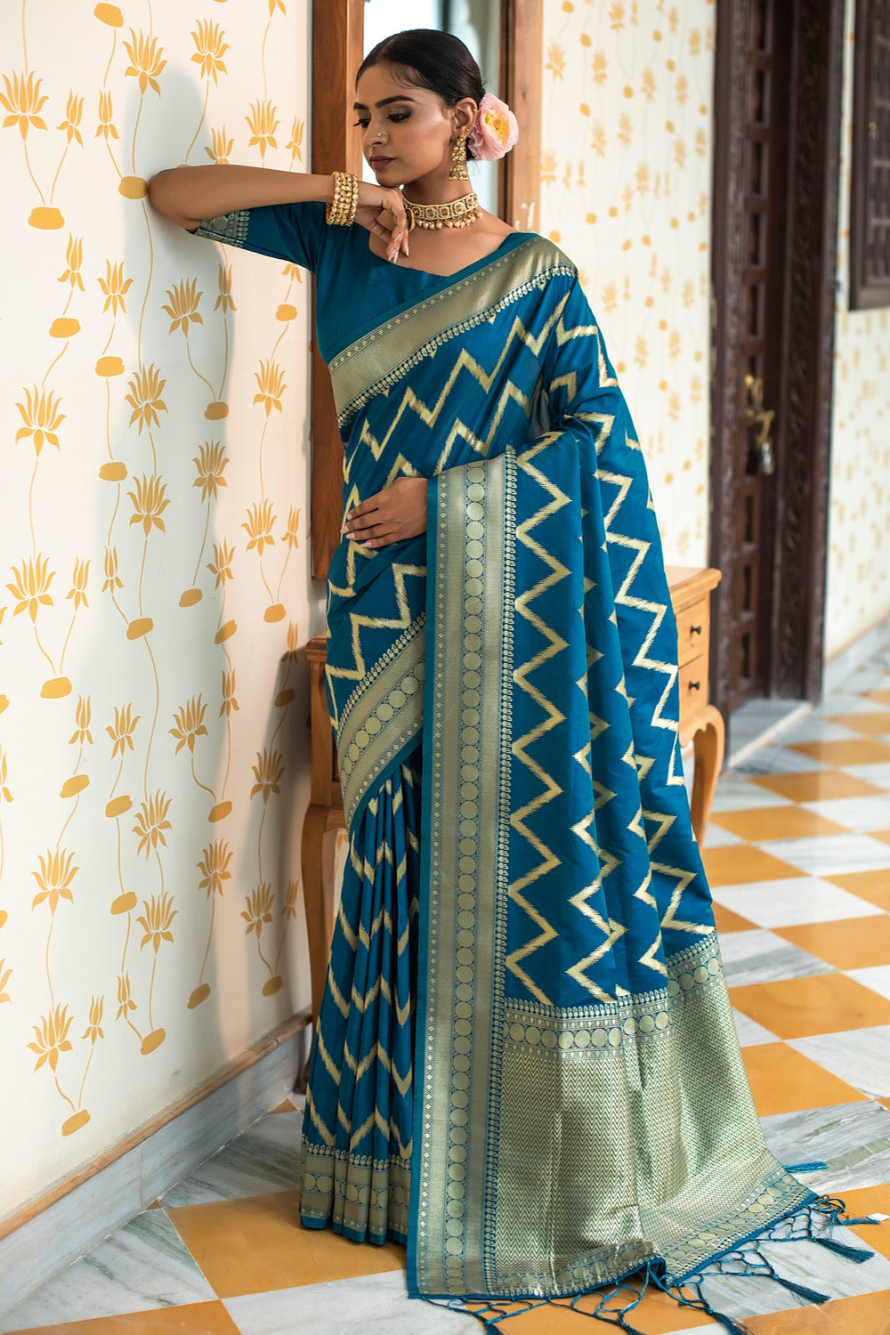 Rama Blue Woven Patola Banarasi Silk Saree