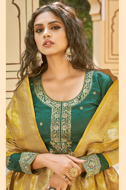 Dark Green Banarasi Silk With Zari Weaving Salwar Suit