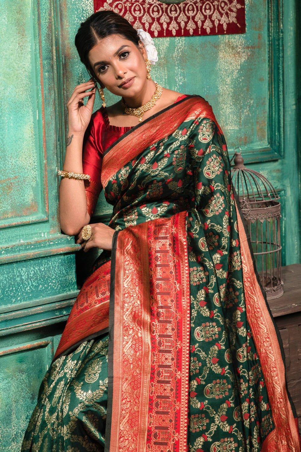 Dark Red Banarasi Silk sarees for Wedding with Price