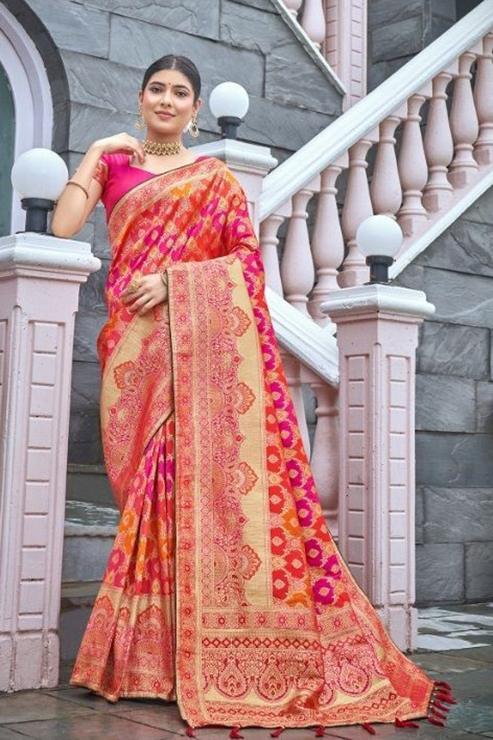 Pink Banarasi Silk Saree With Zari Weaving Work