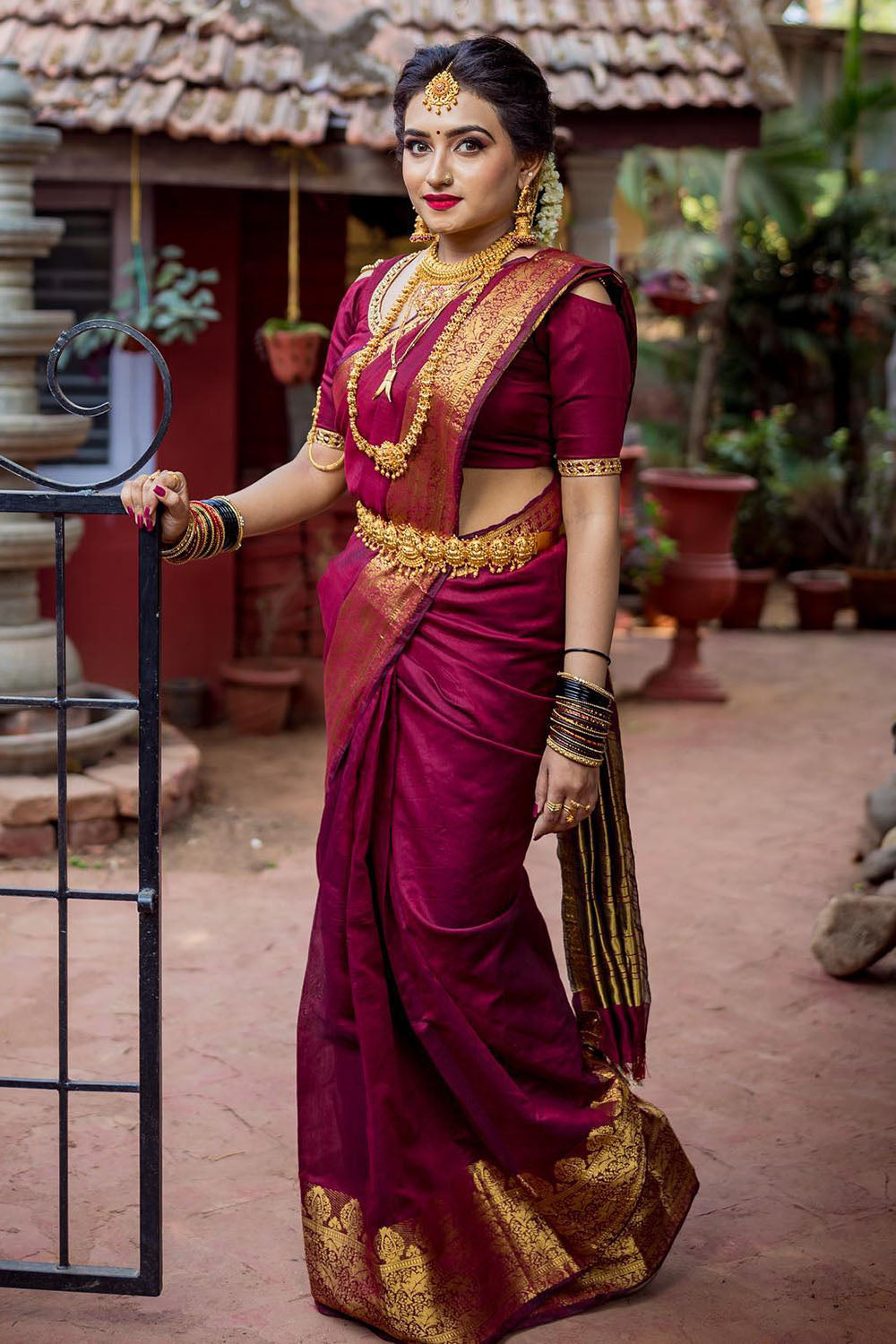 Bright Maroon Banarasi Silk Saree With Zari Weaving Work