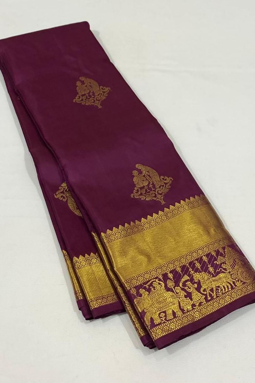 Plum Wine Banarasi Silk Saree With Zari Weaving Work