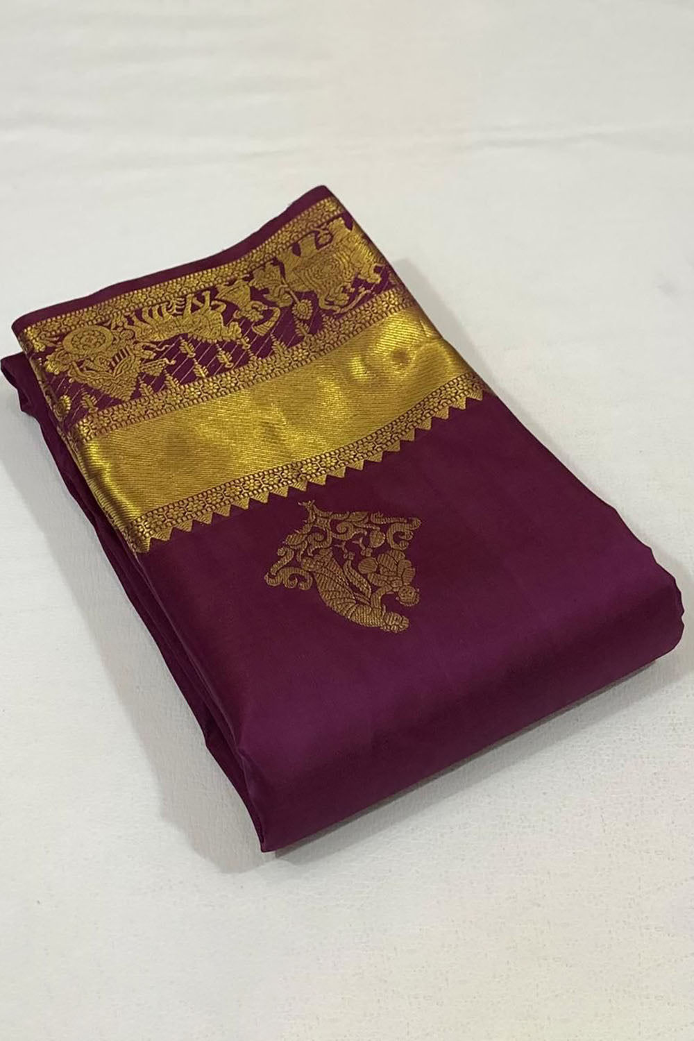 Plum Wine Banarasi Silk Saree With Zari Weaving Work