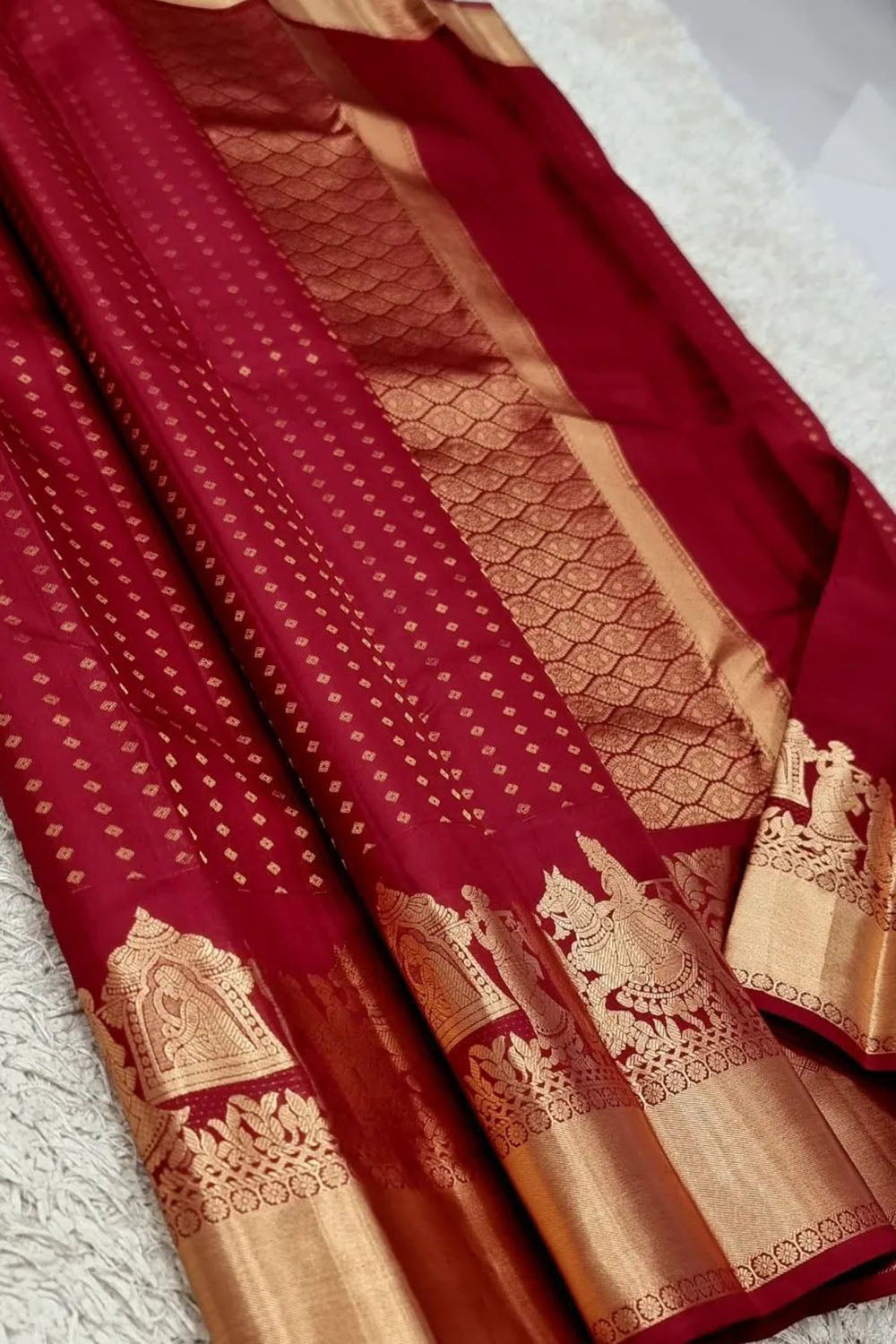 Dark Red Banarasi Silk Saree With Zari Weaving Work