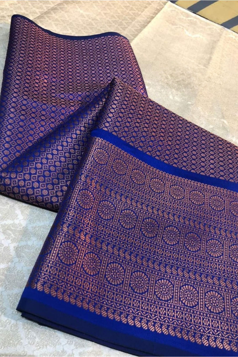 Dark Royal Blue Banarasi Silk Saree With Zari Weaving Work