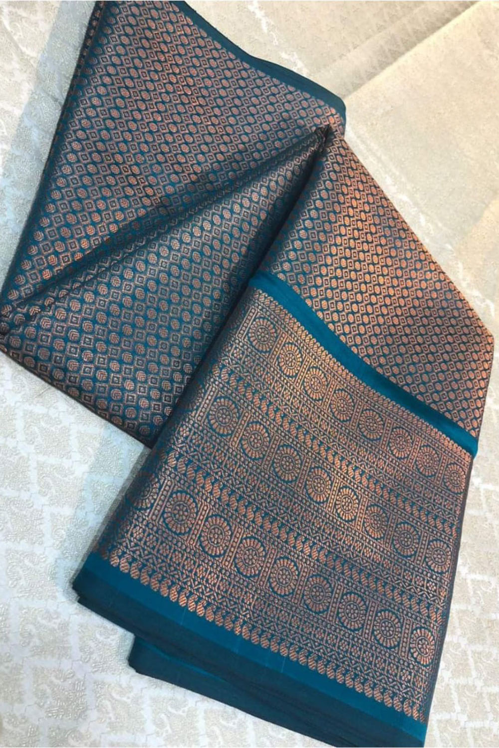 Teal Blue Banarasi Silk Saree With Zari Weaving Work