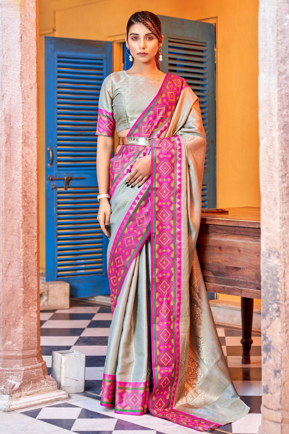 Dark White Party Wear Saree - Bapasitaram Prints