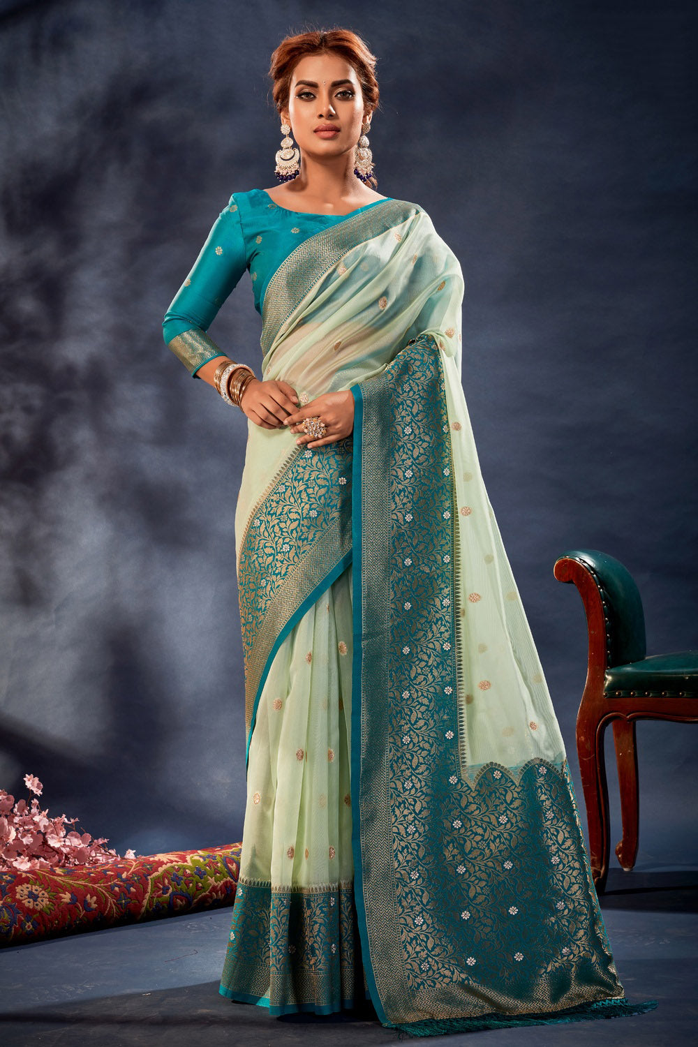 Desirable Rama Soft Banarasi Silk Saree With Most Stunning B