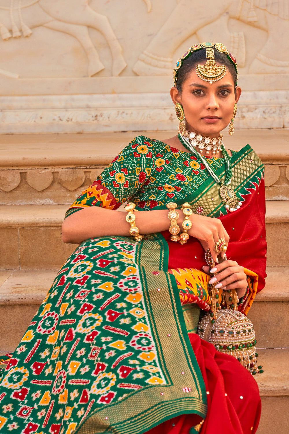 Gorgeous Brick Red Patola Silk Saree - Clothsvilla