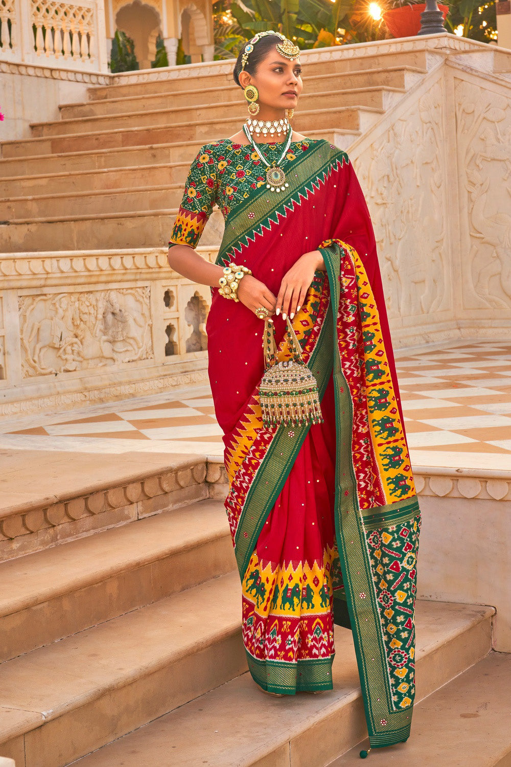 Red Art Silk Patola Sarees SASOM110861