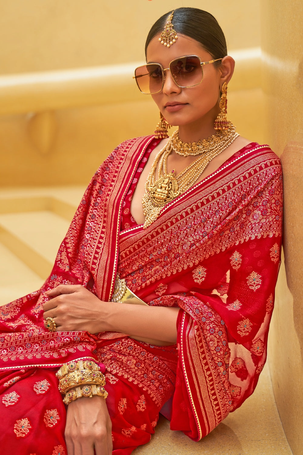 Casual, Traditional Red and Maroon color Organza Silk, Silk fabric Saree :  1882023