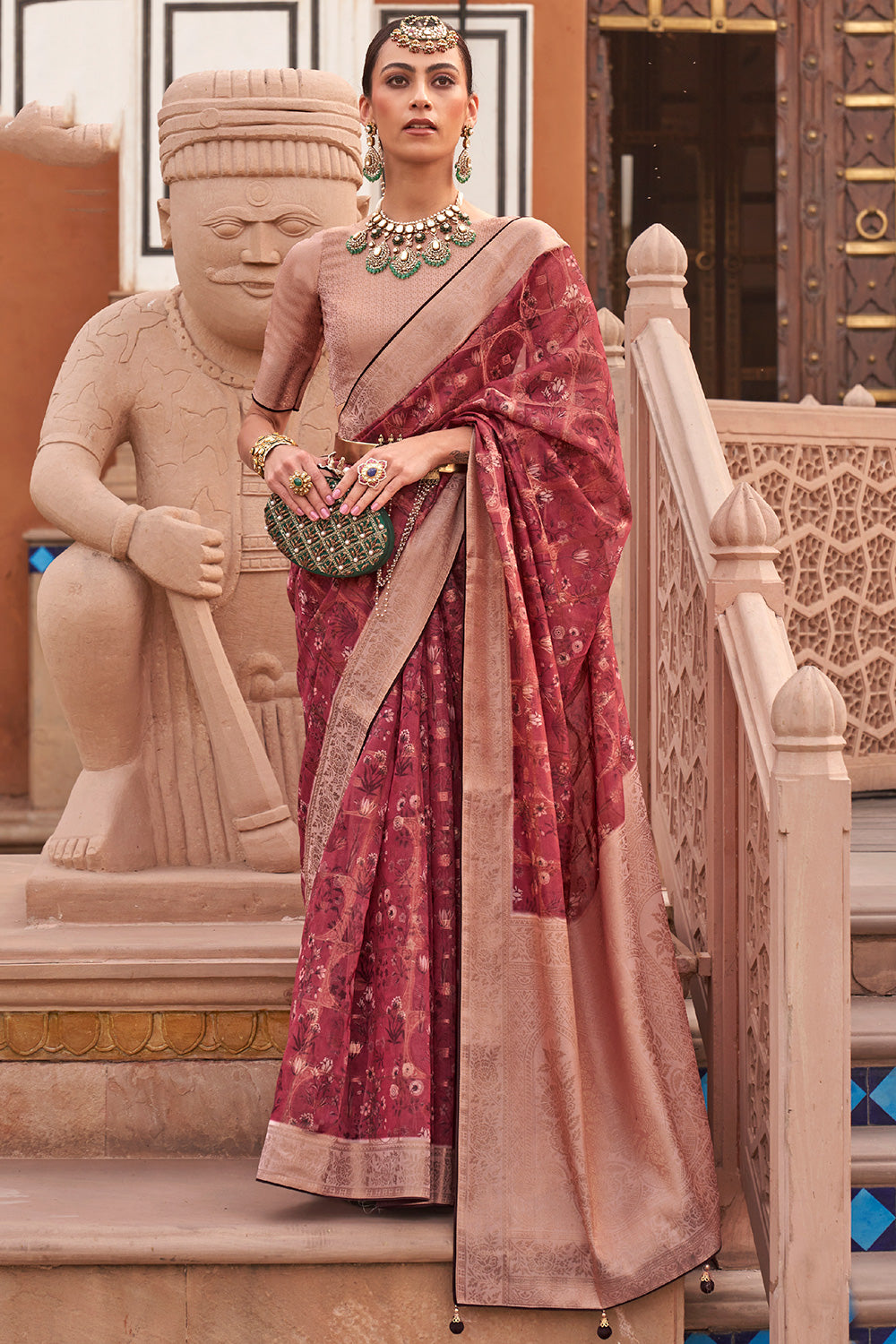 Festive, Reception, Traditional Pink and Majenta color Organza Silk fabric  Saree : 1900553