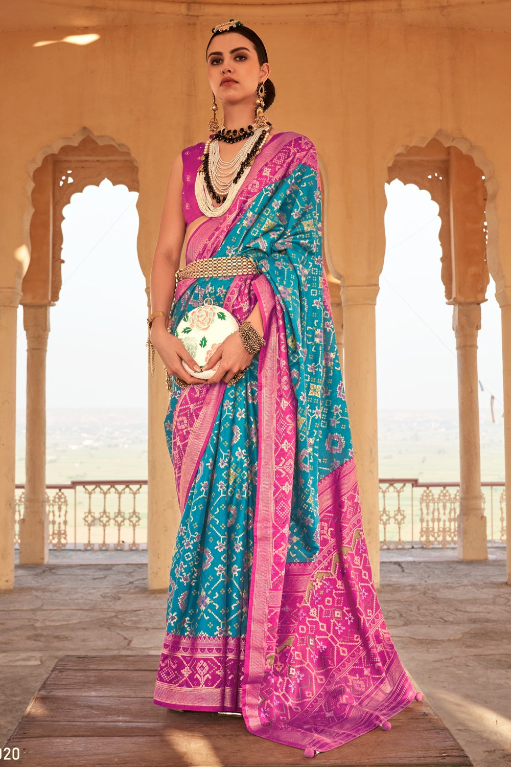 Buy Silk Land Silk Sky Blue & Pink Printed Saree With Unstitched Blouse for  Women Online @ Tata CLiQ