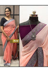 Peach Pink Georgette Saree With Lace Border