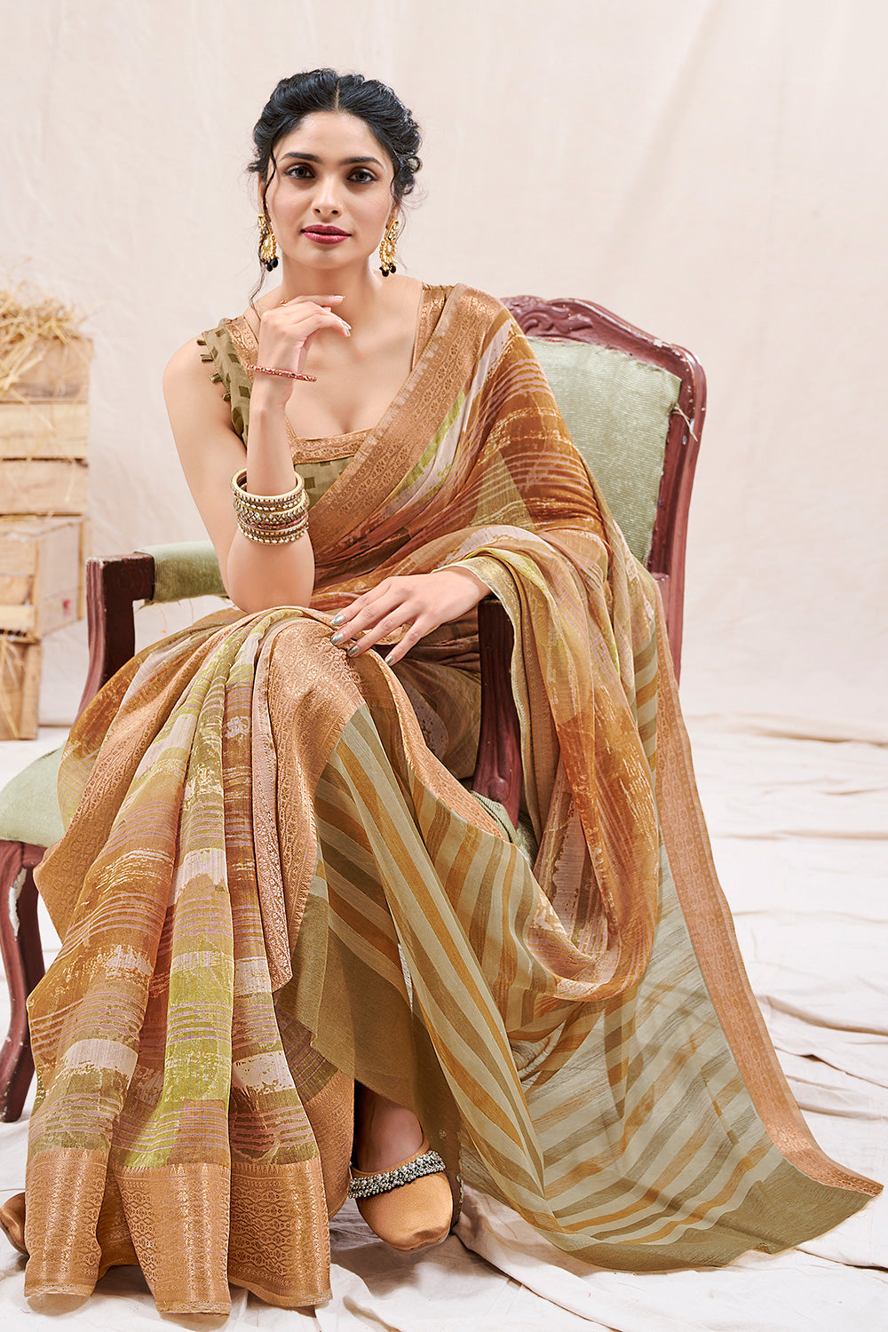 printed georgette saree with thread embroidery | Aesha Fashion Design