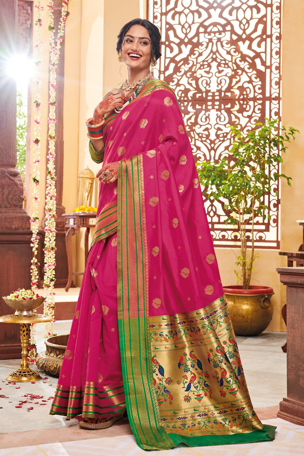 Lovely Dark Pink Paithani Silk Saree With Super classy Blouse Piece –  LajreeDesigner