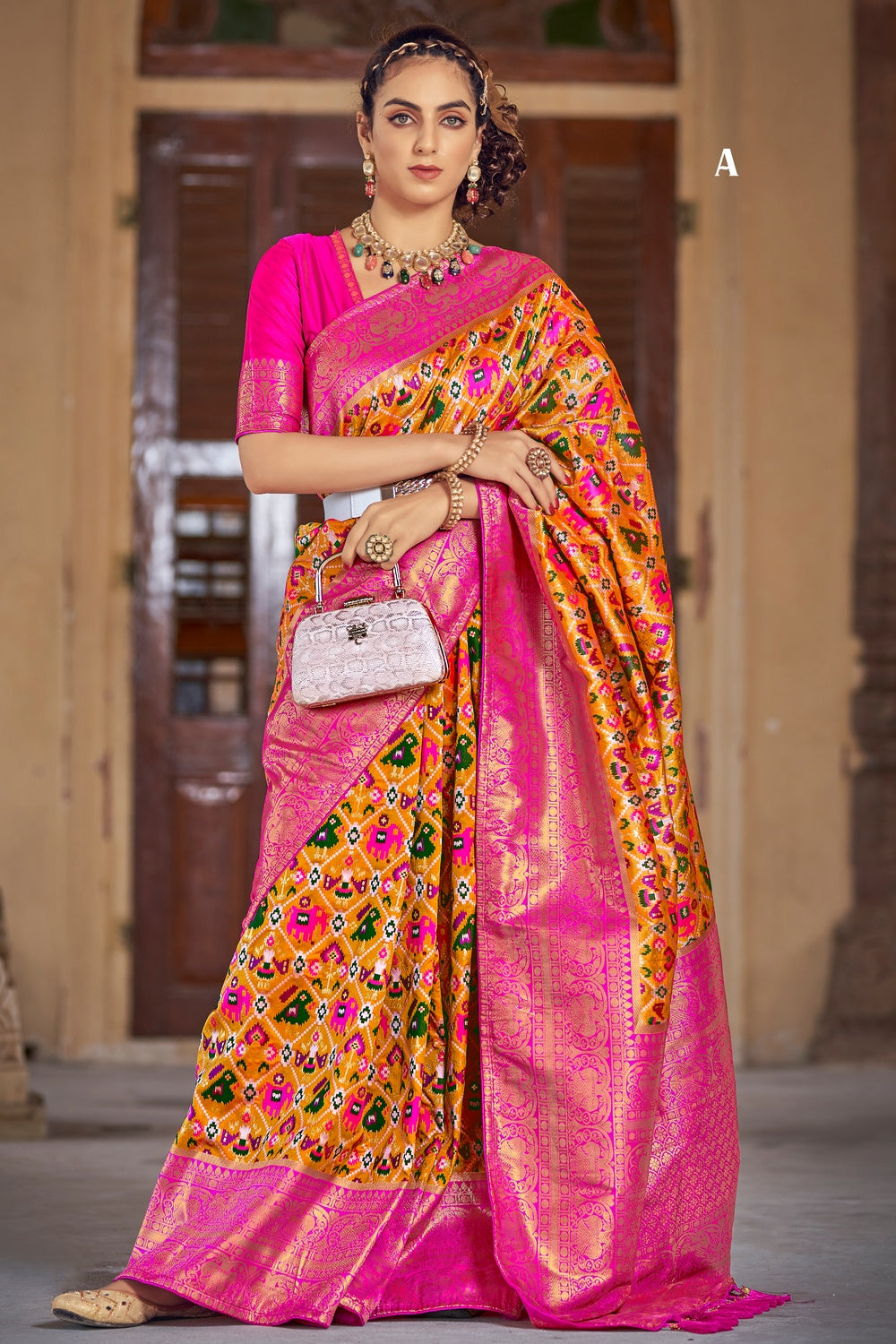 Buy Mimosa Pink Woven Patola Saree With Blouse for Women Online @ Tata CLiQ