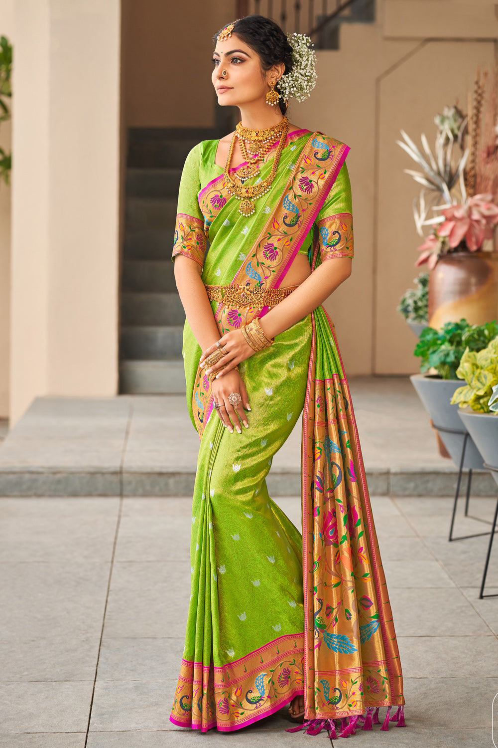 Buy online Green Silk Paithani Saree With Blouse from ethnic wear for Women  by Sangam Prints for ₹2889 at 71% off | 2024 Limeroad.com