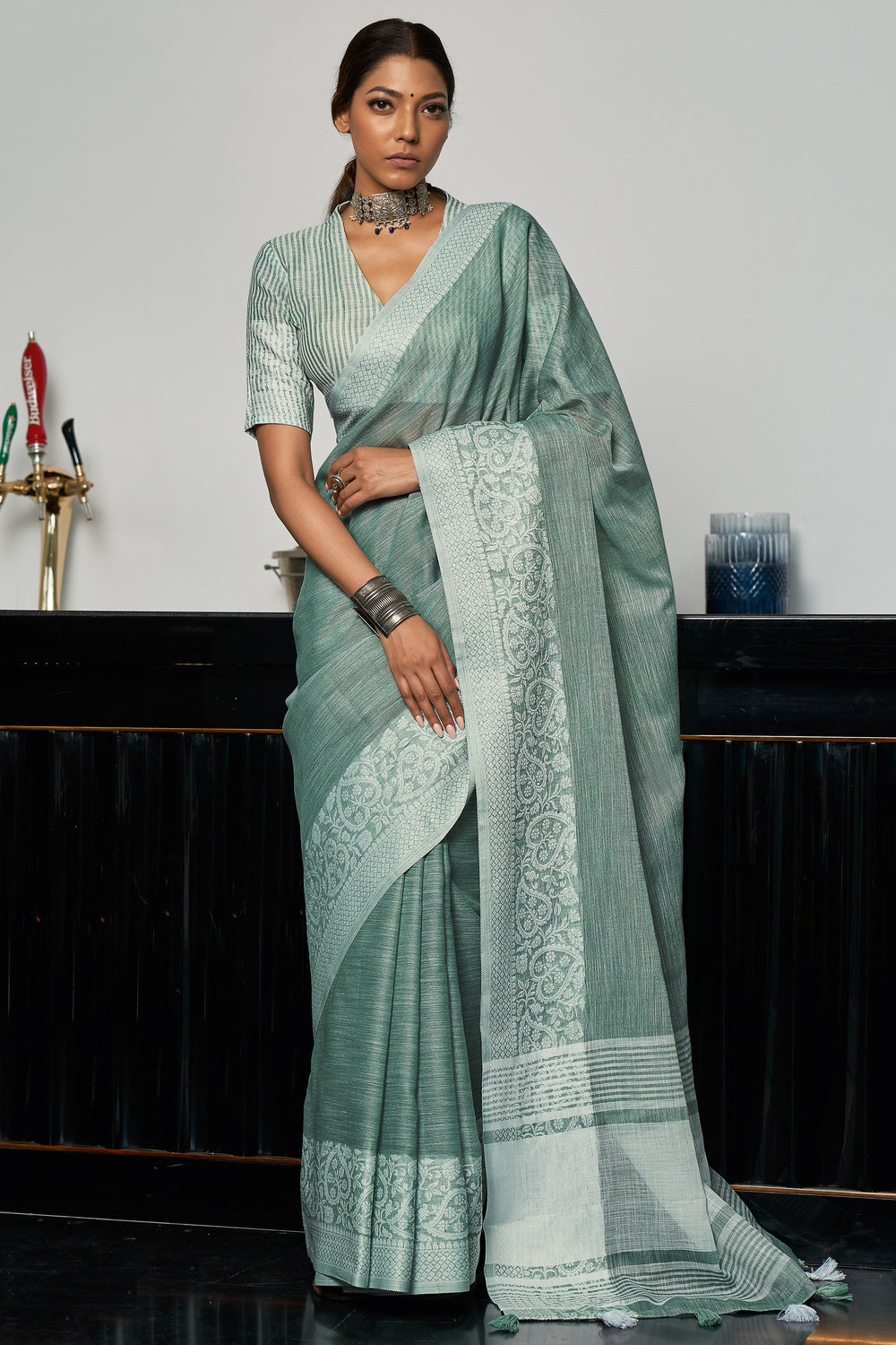 Grey Linen By Linen Saree