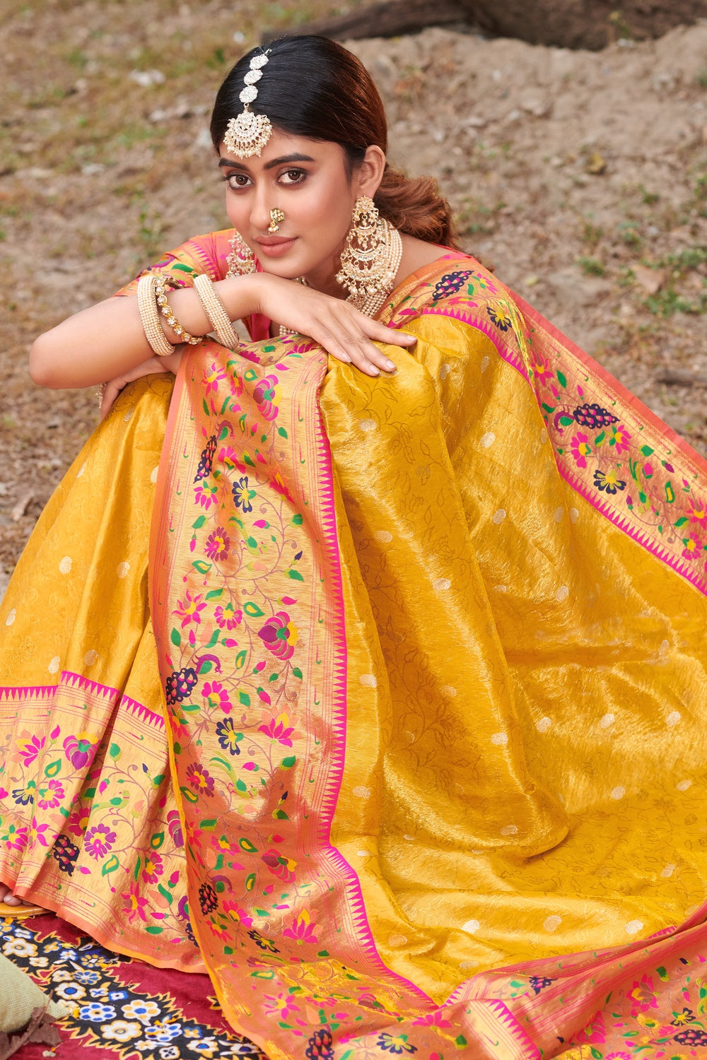 Lemon Yellow Tissue Style Paithani Saree with Paithani Belt | TST | The  Silk Trend