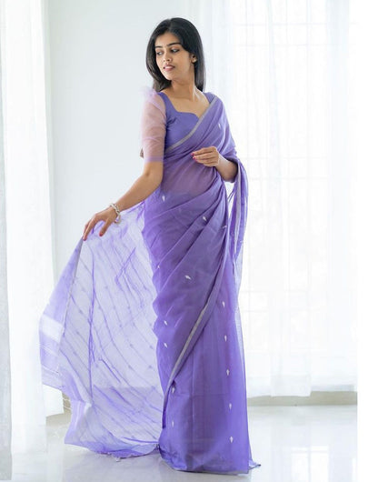 Light Purple Linen Cotton Saree With Weaving Work