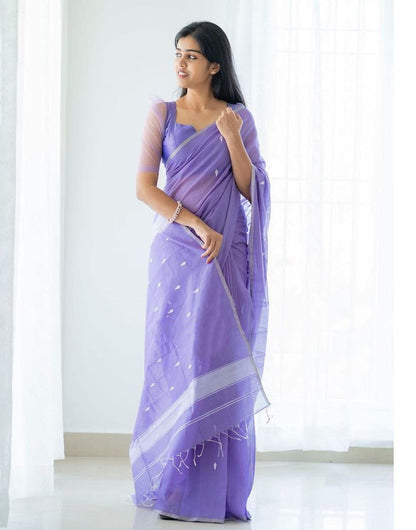 Light Purple Linen Cotton Saree With Weaving Work