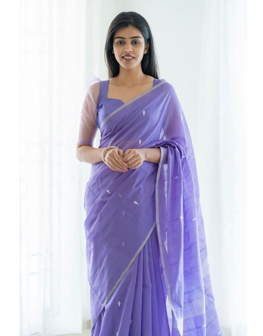 Light Purple Linen Cotton Saree With Weaving Work