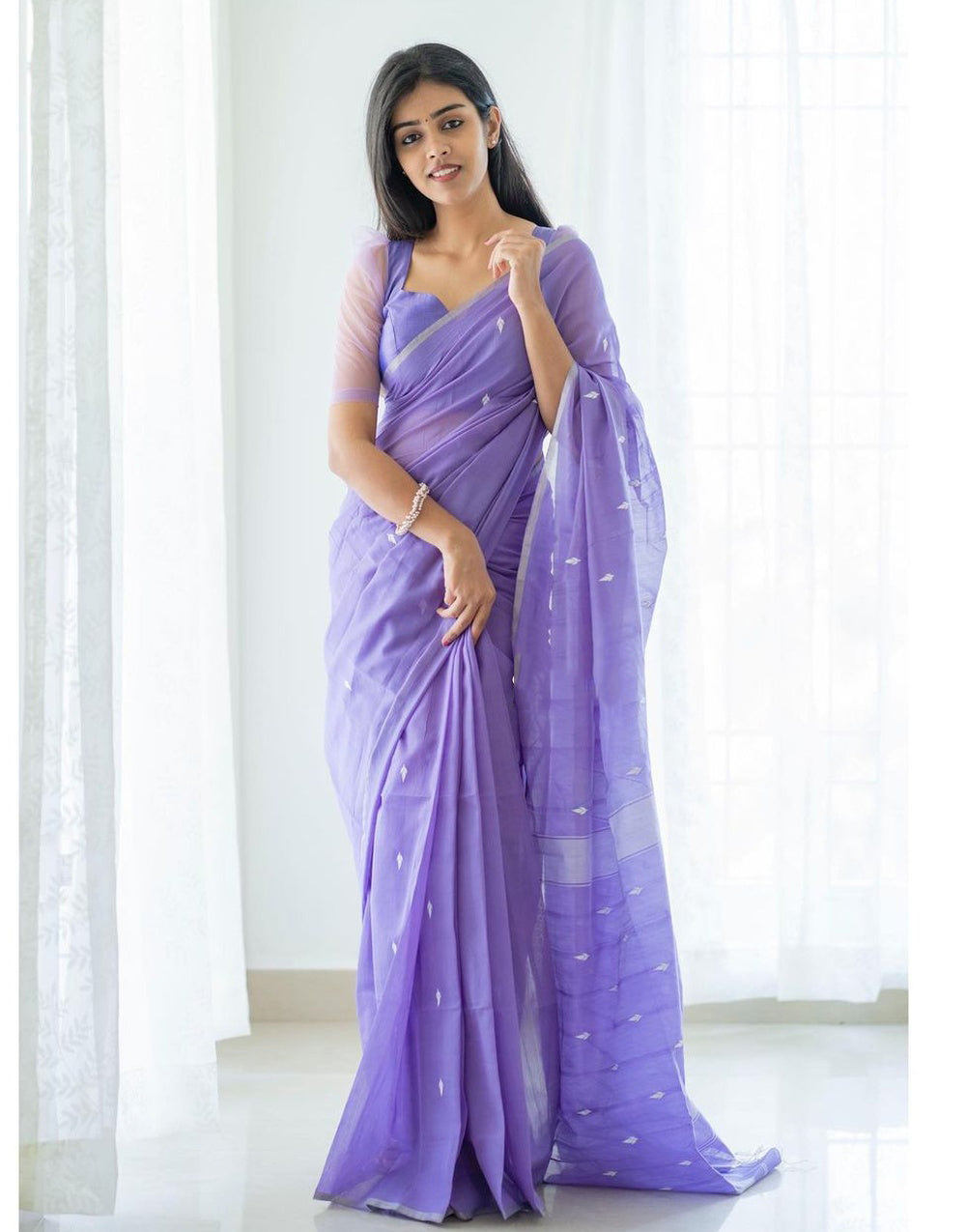 Light Purple Linen Cotton Saree With Weaving Work