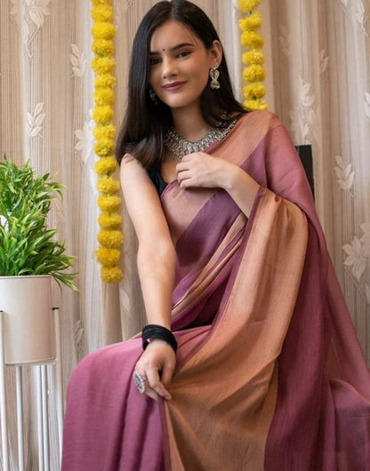 1 Min In Ready To Wear Peach Chiffon Silk Two Shad Saree