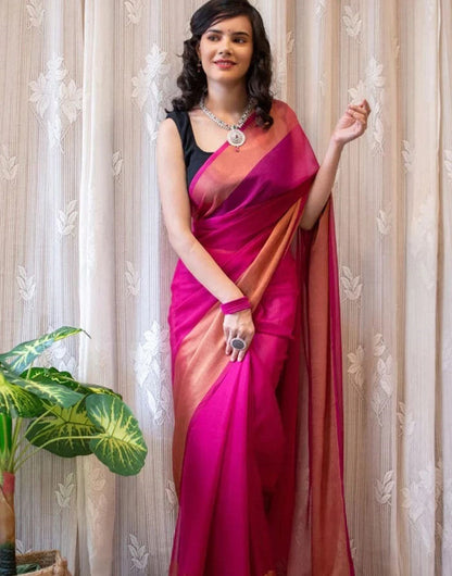 1 Min In Ready To Wear Rani Pink Chiffon Silk Two Shad Saree