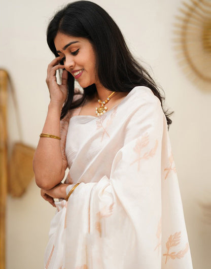 White Soft Silk With Jaquard Border &amp; Weaving Saree